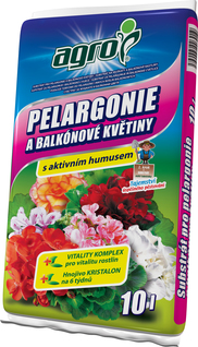 Pelargonie a balkonové květiny, substrát s aktivním humusem